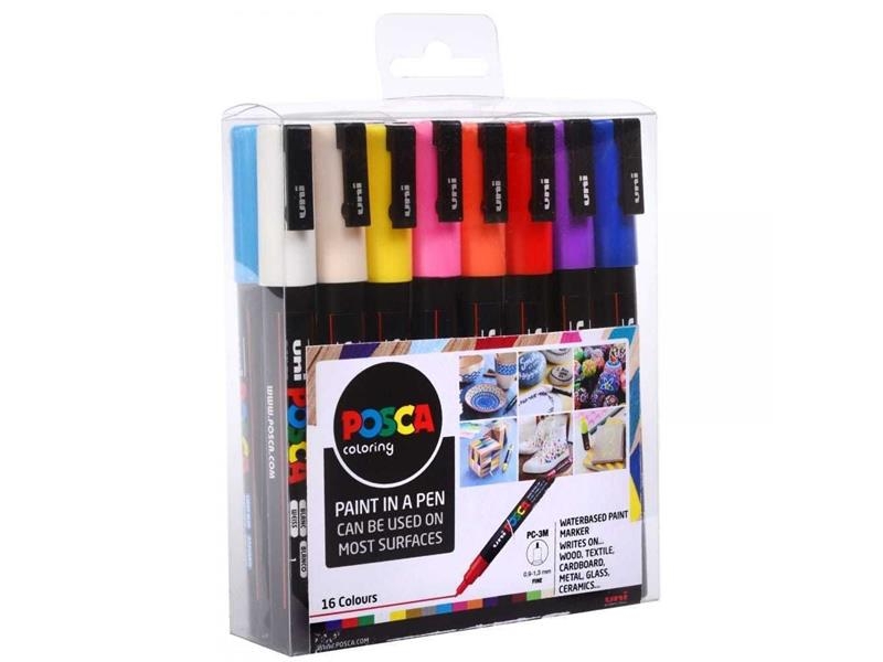 Uni Posca Marker Pen PC-3M 0.9mm 16 Pack Assorted