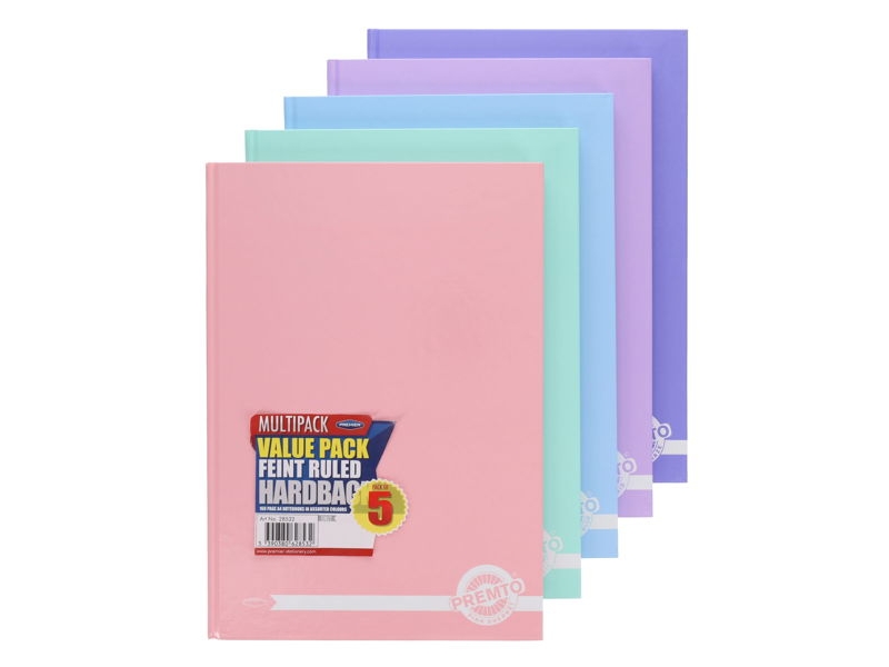 A4 Hardback Pack of 5 - Assorted Colours (Pastel)