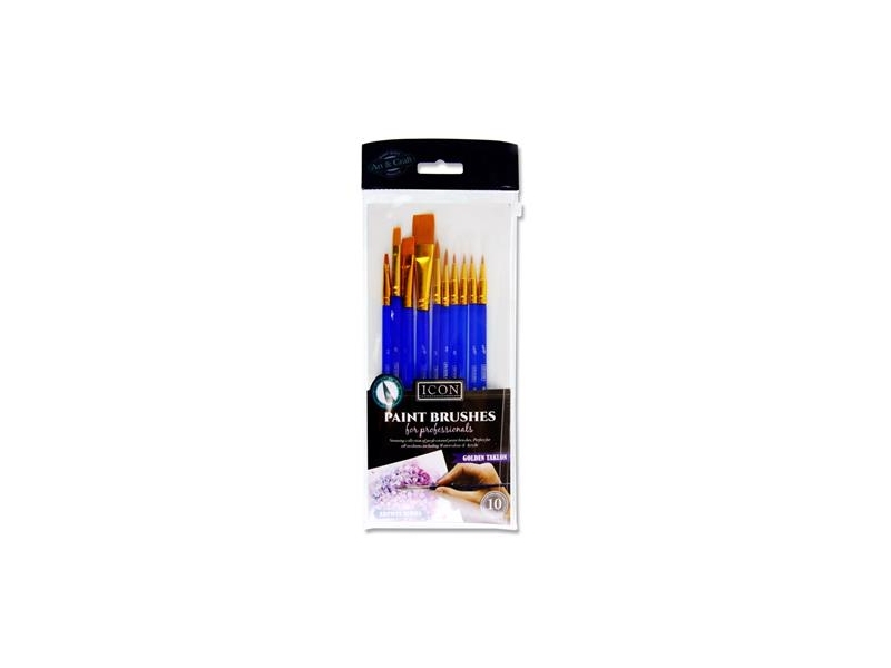 Icon 10Pce Brush Set - Golden Taklon Beveled Edge