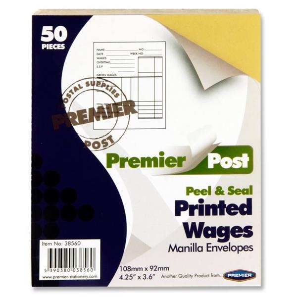 wage envelope brown printed 50 pack 108mmx92mm